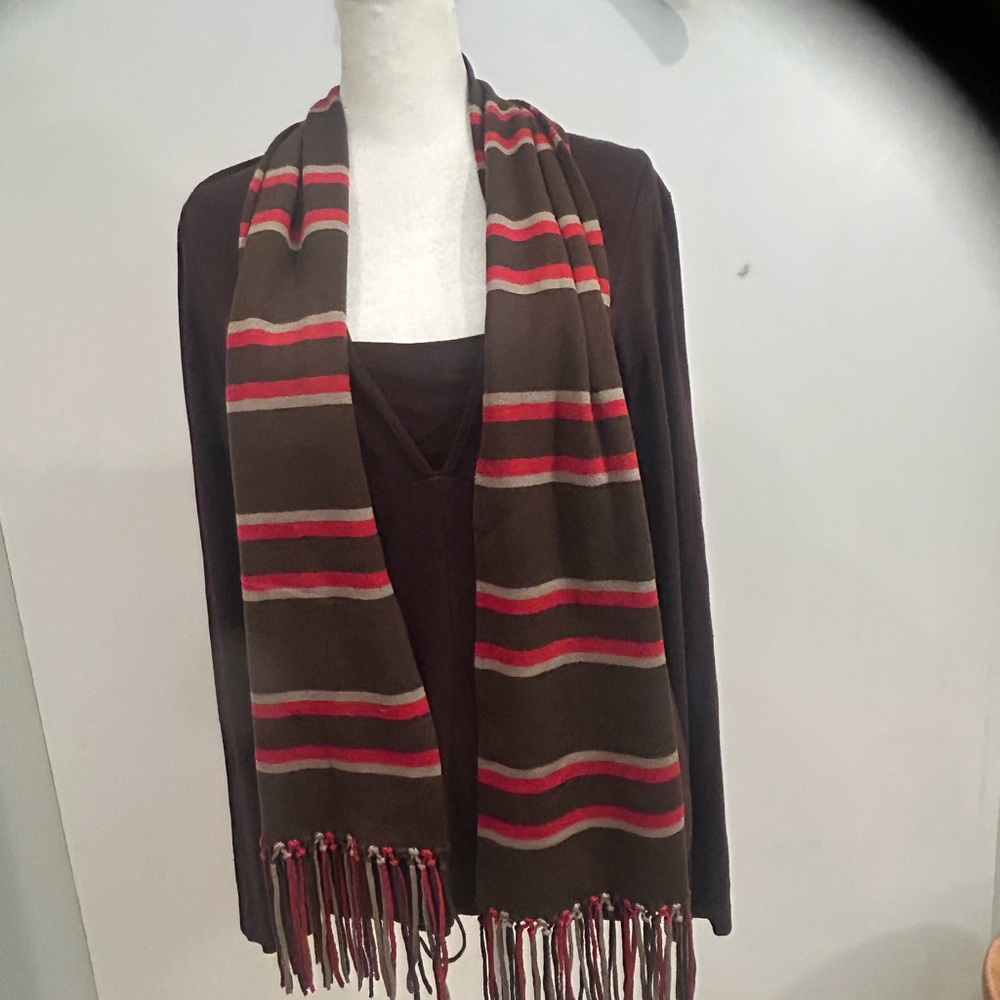 Carlisle Scarf,  Brown, Red, Silver Stripes NWOT - Picture 5 of 6